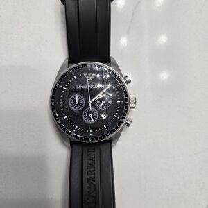 Emporio Armani Black and Silver Chronograph Watch